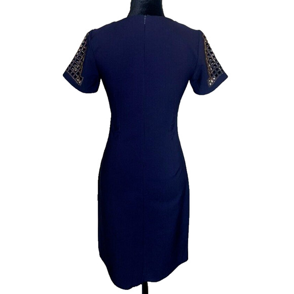 Sensiline Navy Dress Womens 4 Cut-Out Gold Embellishments Cocktail Sheath Dress - Picture 5 of 14
